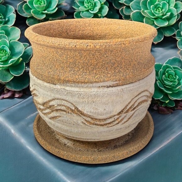 Vtg Art Pottery Planter Drainage Hole Saucer Succulents Native Southwestern - Picture 1 of 6